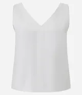 Musculosa de viscosa color azul marino, con escote en V y diseño sin mangas. Presenta un recorte vertical central y un corte recto.