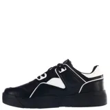 Championes urbanos N+ modelo Houl, color negro con detalles en blanco. Presentan diseño acordonado, suela de plataforma plana y paneles con texturas variadas.