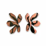 Par de aros con forma de flor, con diseño abstracto en color cobre y negro.