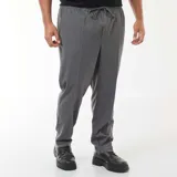 Pantalón de vestir en color gris, de corte recto y diseño clásico con pinzas frontales, confeccionado en tela de sastrería.