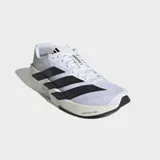 Championes de entrenamiento Adidas Adizero Dropset Pro, color blanco con grandes franjas negras laterales y suela con tecnología Lightstrike Pro.