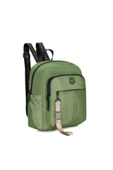 Mochila negra con bolsillo antirrobo y laterales, con llavero desmontable.