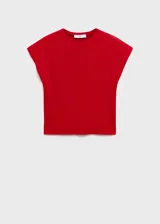 Jersey de punto fino color rojo, con cuello redondo y diseño sin mangas de corte recto.