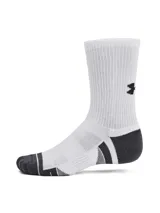 Pack de tres pares de medias deportivas de caña media, color blanco con puntera y talón en gris oscuro. Presentan diseño ergonómico con amortiguación, paneles de malla para ventilación y soporte de arco integrado.