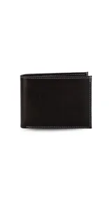 Billetera de cuero genuino color marrón, diseño bi-fold con visor transparente, múltiples ranuras para tarjetas y doble compartimento para billetes. Presenta el logo de la marca grabado en el frente.