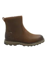 Bota de cuero marrón con tecnología water repellent, punta redonda y suela de goma track. Cuenta con cierre lateral y presilla trasera.