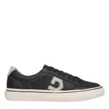Championes urbanos Democrata Yane de cuero natural premium color negro, con cordones, suela de goma blanca y el icónico logo lateral "D" en color beige.