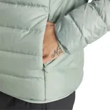Campera inflable Adidas Terrex color verde, con capucha, cierre frontal y logo de la marca en el pecho.