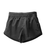 Short deportivo Puma de tejido liviano, color negro o gris oscuro, con cintura elástica y logo Puma pequeño en la parte inferior delantera.