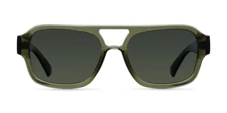Lentes de sol de aviador oversize, color verde oliva, con lentes polarizadas alemanas color verde y montura gris de material bio-based G850.