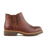 Bota corta de cuero color marrón, con elástico lateral y suela track.