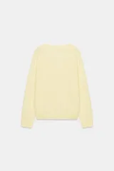 Jersey de punto amarillo claro confeccionado con mezcla de lana, con escote en V y manga larga.