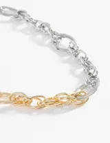 Collar de cadena gruesa con eslabones grandes, mitad dorados y mitad plateados.