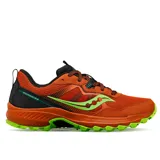 Championes de trail running Saucony Excursion TR16, color naranja con detalles en negro y verde.