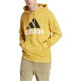 Canguro Adidas Essentials color mostaza con capucha, cordones ajustables, bolsillo tipo canguro y logo de Adidas estampado en el pecho.