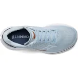 Championes Saucony Kinvara 12 para running, color celeste con detalles en blanco y naranja.