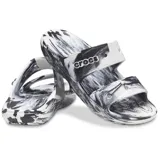 Sandalias Crocs Classic Slide con efecto jaspeado en blanco y negro.
