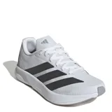 Championes de running Adidas Duramo Rc2, color blanco con las tres tiras características en gris oscuro y suela gris.
