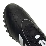 Championes de fútbol Adidas modelo Goletto IX TF, color negro con las icónicas tres tiras en blanco. Diseñados con suela de tapones pequeños para césped artificial, ofrecen un ajuste seguro y gran durabilidad.