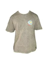 Remera gris con efecto gastado, de manga corta y corte holgado. Estampa en el pecho con un sol, una ola y la frase 'Life is Better'.