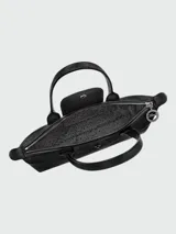 Cartera de hombro pequeña Longchamp Le Pliage Xtra, de diseño estructurado en color marrón oscuro, con asas de hombro y cierre superior.