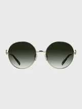 Lentes de sol Longchamp con armazón metálico dorado y diseño de eslabones en las patillas. Presentan cristales redondos con degradado en tonos marrones.