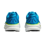 Championes de running Hoka Bondi 9, color azul vibrante con detalles en verde lima y suela blanca. Diseño técnico con malla transpirable y amortiguación de alto rendimiento.