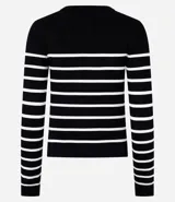 Blusa de punto de viscosa con cuello redondo, mangas largas y diseño de rayas horizontales contrastantes.