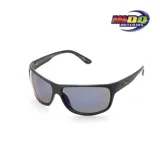 Lentes de sol MDQ modelo Ulhi, con montura rectangular negra y lentes grises. Patillas con detalle de franjas verde, amarillo y rojo.