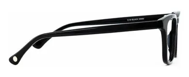 Armazón de acetato negro, de forma rectangular con monturas finas y lentes de 53 mm de ancho.