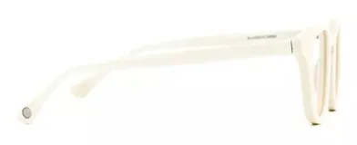 Armazón de acetato blanco con forma panto, puente de botella y patillas con núcleo de metal plateado. Apto para graduación de lentes.