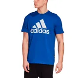 Remera azul de algodón con logo Adidas Badge of Sport estampado en blanco en el pecho.