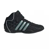 Championes Adidas Adiracer Hi, color negro con detalles en plateado y turquesa. Diseño acolchado con las tres tiras características de Adidas en plateado y turquesa, y cierre de velcro en el tobillo.