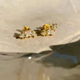 Par de aros dorados con forma de racimo de estrellas con incrustaciones de circonitas.