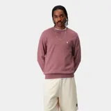 Sweater de punto Carhartt WIP modelo Madison, color rojo oscuro, con cuello redondo, mangas largas y logo bordado en el pecho.