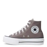 Championes de lona Converse modelo Chuck Taylor All Star Lift Platform, de caña alta, color gris con plataforma blanca y puntera de goma.
