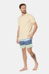 Short de baño de microfibra con rayas horizontales en tonos azul y celeste.