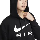 Buzo negro corto con capucha y cordones ajustables, logo Nike Air estampado en blanco en el frente y mangas largas.