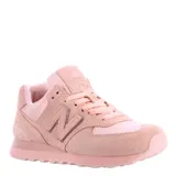 Championes urbanos New Balance modelo 574, color rosado, confeccionados en gamuza y malla, con logo N característico en los laterales y entresuela ENCAP.