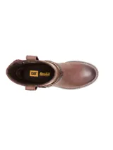 Bota de cuero color marrón con diseño tipo arnés, con detalle de correa con textura reptil y herrajes metálicos. Cuenta con suela de goma con tacos y construcción robusta.