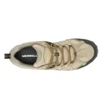 Zapatillas de senderismo impermeables para hombre, marca Merrell, modelo Accentor 3 WP. Capellada de ante y malla color beige con detalles en negro. Suela de goma con tecnología Merrell Air Cushion para absorción de impactos y estabilidad.