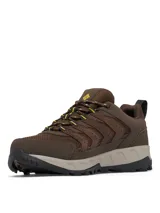 Championes de trekking Columbia modelo Strata Trail Low WP, color marrón con detalles en amarillo y gris, fabricados en malla y gamuza, con suela Omni-Grip y tecnología impermeable Omni-Tech.