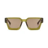 Lentes de sol unisex con montura cuadrada de plástico reciclado color verde oscuro y cristales verdes. Incluye estuche.