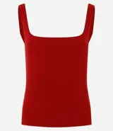 Blusa de canalé color bordo, sin mangas, con escote cuadrado y tirantes anchos.