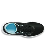 Championes Saucony Convergence para mujer, color negro con detalles en celeste y logo plateado. Ideales para running.