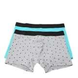 Pack de dos boxers North Sails, uno de color verde agua y otro gris con estampado de pequeños puntos negros. Ambos cuentan con cintura elástica negra con el logo de la marca.