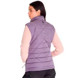 Chaleco acolchado color lila con cierre frontal y bolsillos laterales con cierre. Resistente al agua y al viento, hecho con insulación reciclada.