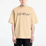 Camiseta de algodón color beige con corte oversize, cuello redondo y logo de la marca estampado en el pecho en color negro.