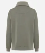 Buzo deportivo de corte oversized en color verde oliva, confeccionado en tejido modal con mezcla de poliéster y elastano. Presenta cuello alto con cierre frontal de cremallera y paneles frontales con textura acanalada. Incluye mangas largas con puños elásticos ajustados.