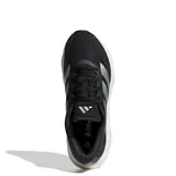 Championes Adidas modelo Galaxy 8 W para mujer, de color negro con las clásicas tres tiras en tono plateado y suela blanca amortiguada.